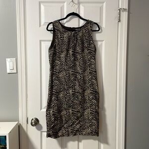 Ann Taylor Shift Dress with brown/beige mini zebra stripes (s12)